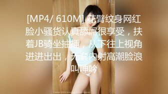 [MP4/ 610M] 花臂纹身网红脸小骚货认真舔屌很享受，扶着JB骑坐抽插，从下往上视角进进出出，无套内射高潮脸浪叫呻吟